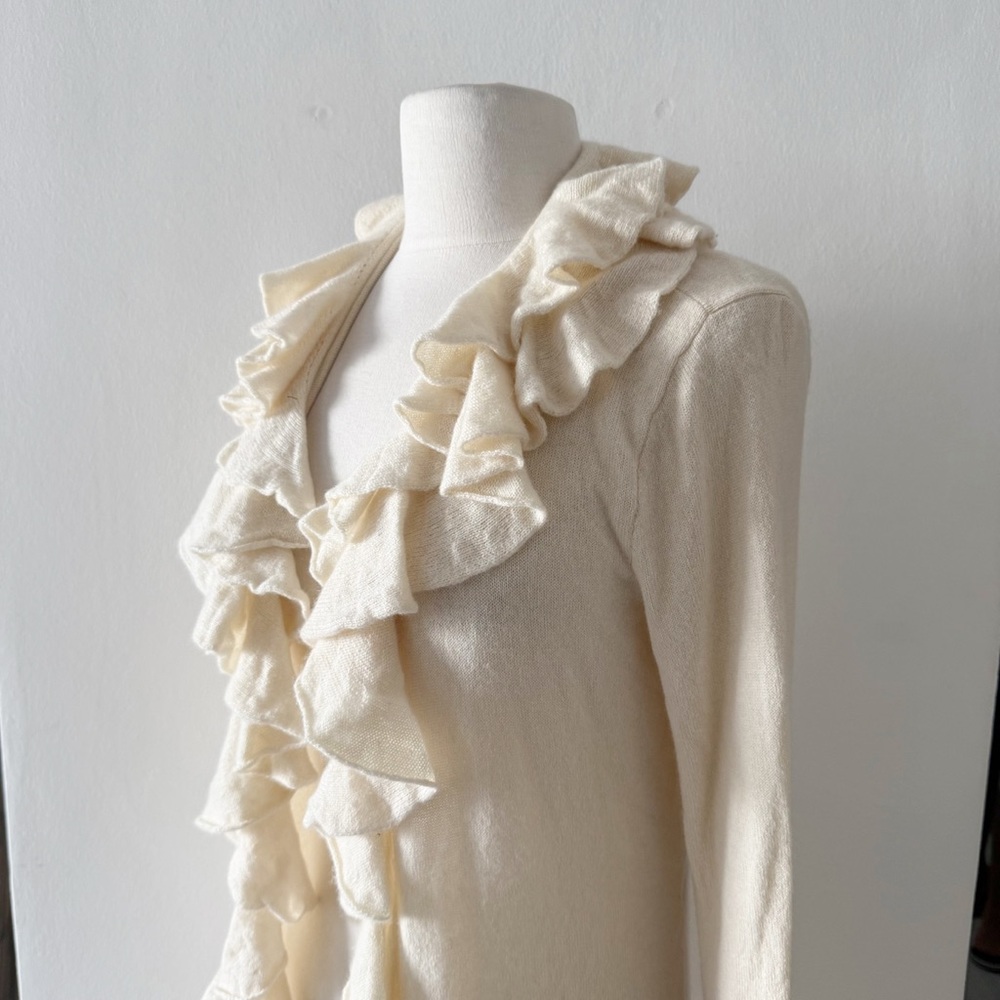 Cashmere Ralph Lauren Black Label Cream Ruffle Duster Cardigan Sweater Medium - Picture 4 of 9